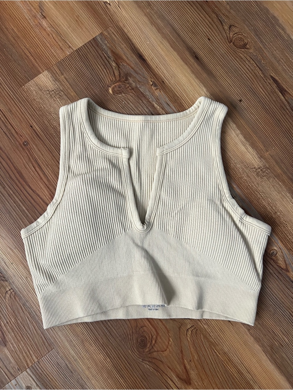 Ribbed Notch-Neck Crop Top in Cream - Women